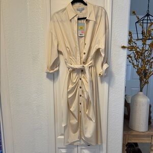 Antonio Melani Cream Button-Front Shirt Dress with Tie Waist